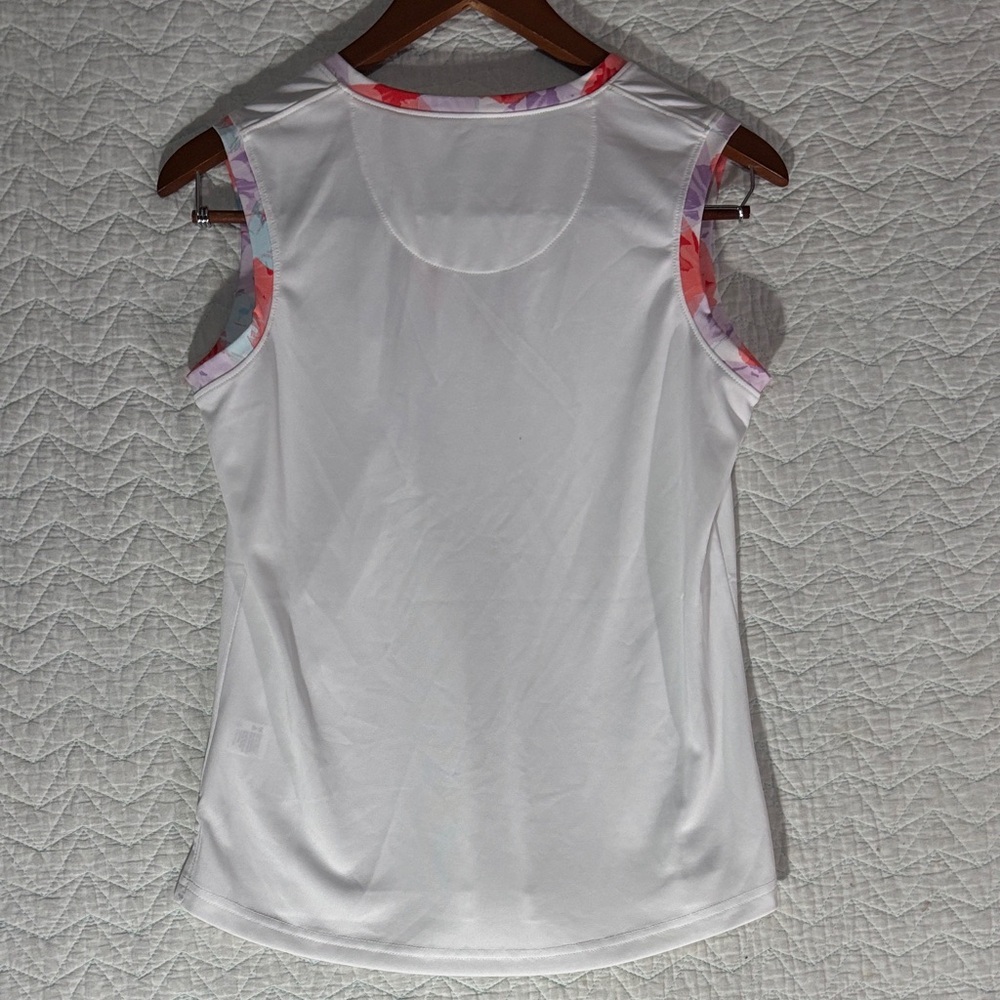 Pebble Beach White Sleeveless V-Neck Tank with Pink and Blue Floral Trim - Picture 5 of 6